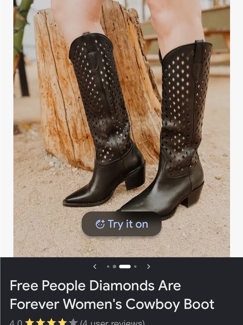 Free People Black Perforated Pointed-Toe Mid-Calf Heeled Boots